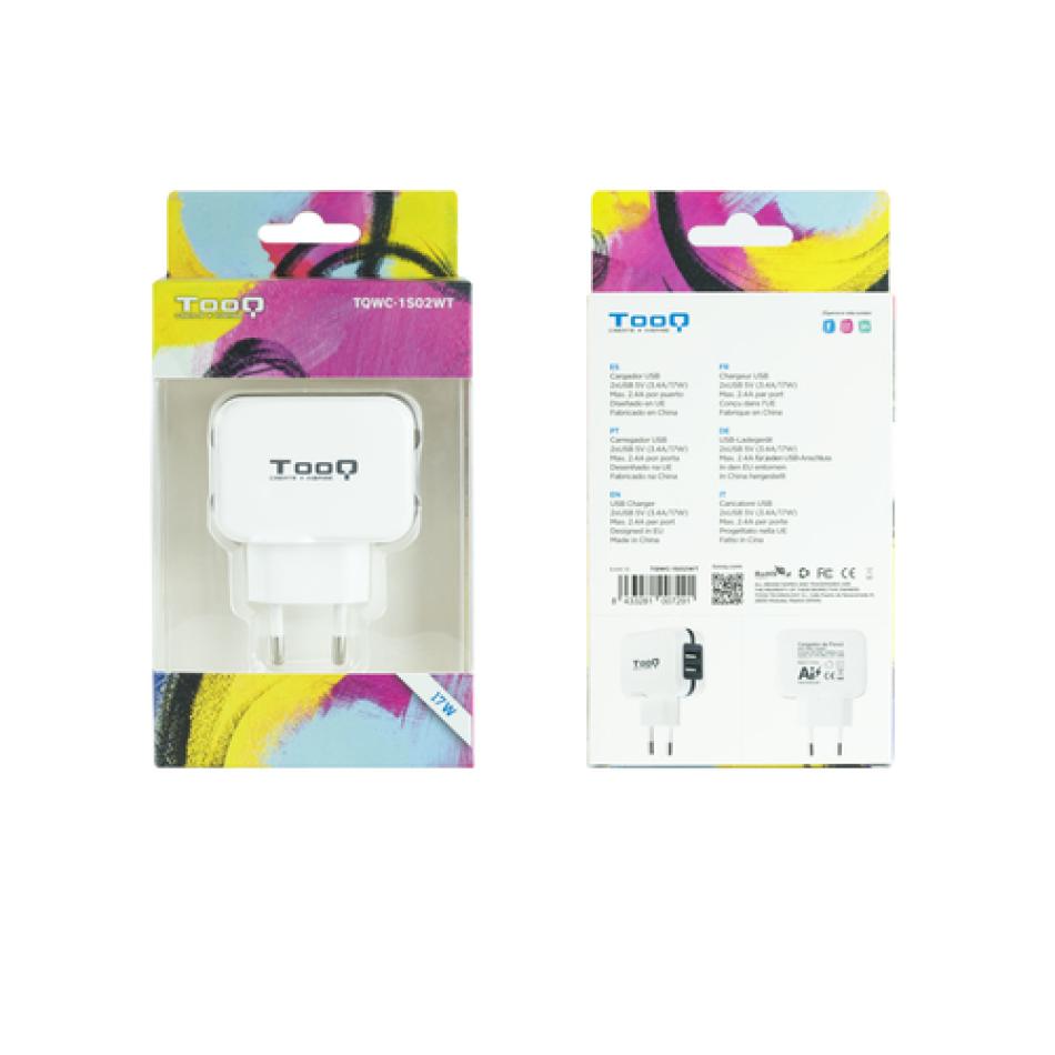 CARGADOR TRIPLE 2XUSB-C + USB A TOOQ BLANCO