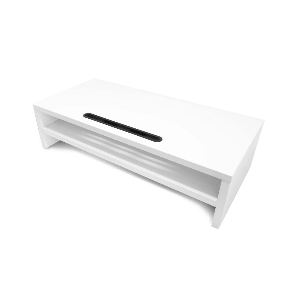 Soporte doble para monitor, elevador de monitor blanco con longitud y  ángulo de cajón ajustable, soporte organizador de escritorio de madera,  soporte