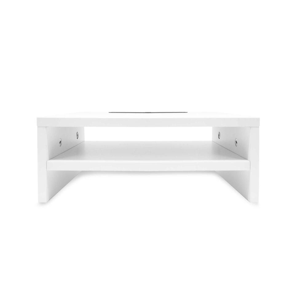 TEAMIX Soporte elevador de doble monitor blanco con cajón, longitud y  ángulo, ajustable, organizador de escritorio de doble esquina, 37 pulgadas  de