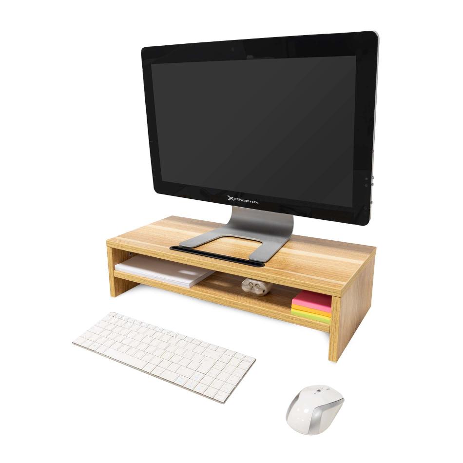  Soporte de madera para monitor de computadora, soporte para  monitor, soporte elevador, soporte de computadora para monitor de  escritorio, accesorios de oficina en casa (color pino, tamaño: 39.4 x 11.8 x