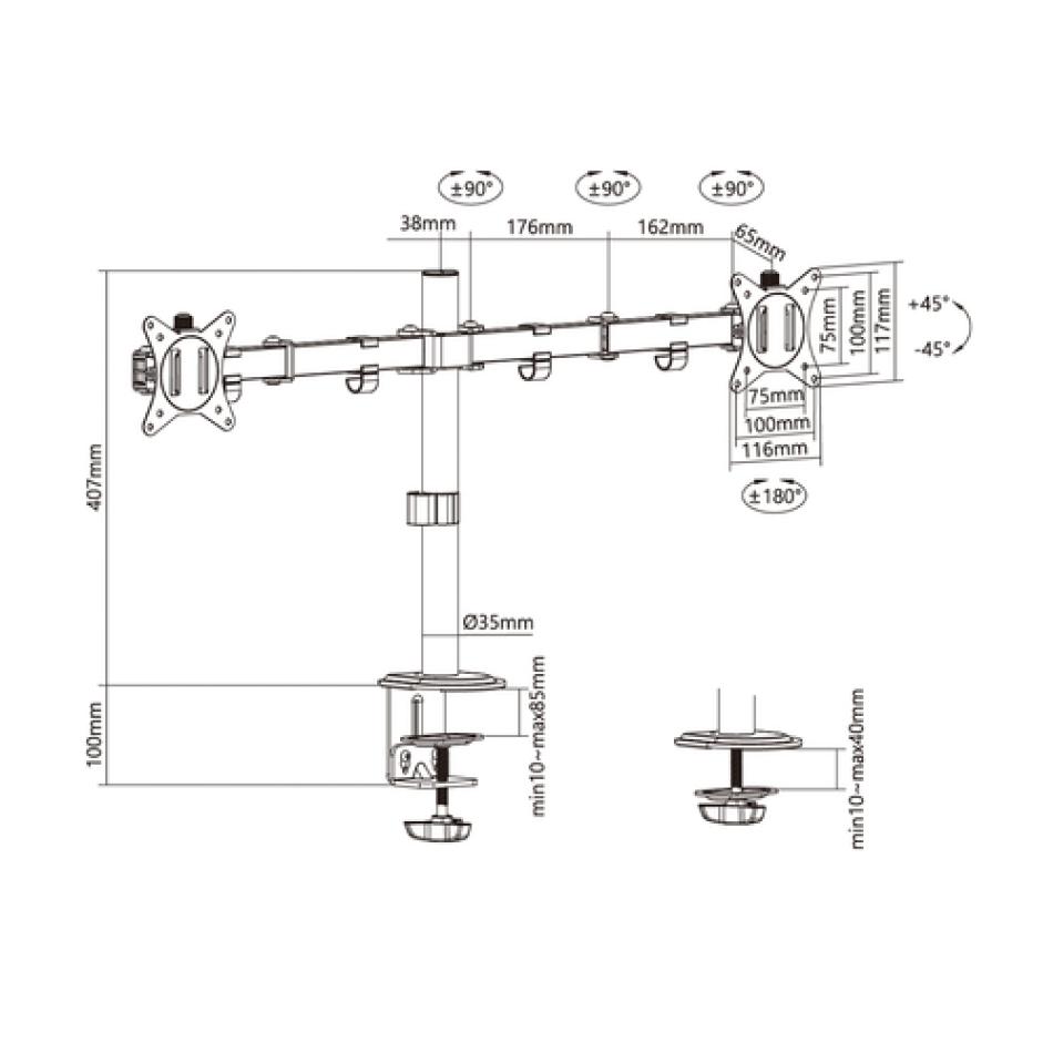 AISENS - Soporte de Mesa ECO Giratorio e Inclinable para Monitor/TV 9Kg (3  Pivotes, 1 Brazo) de 17-32, Negro - AISENS®